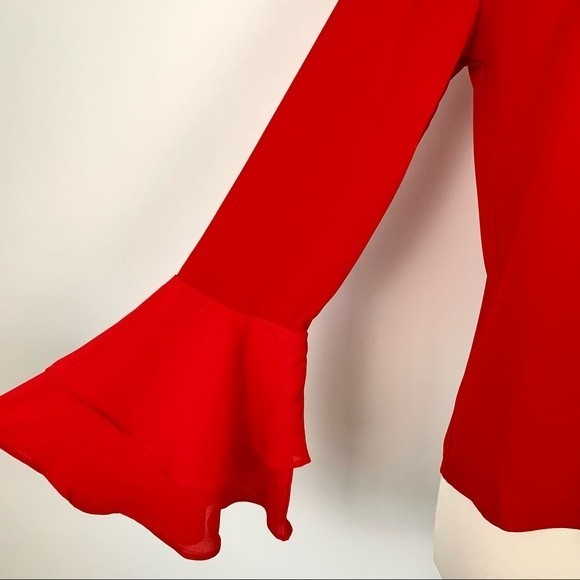 NWT Patrizia Luca Red Ruffle Flare Sleeve Blouse - Picture 5 of 8
